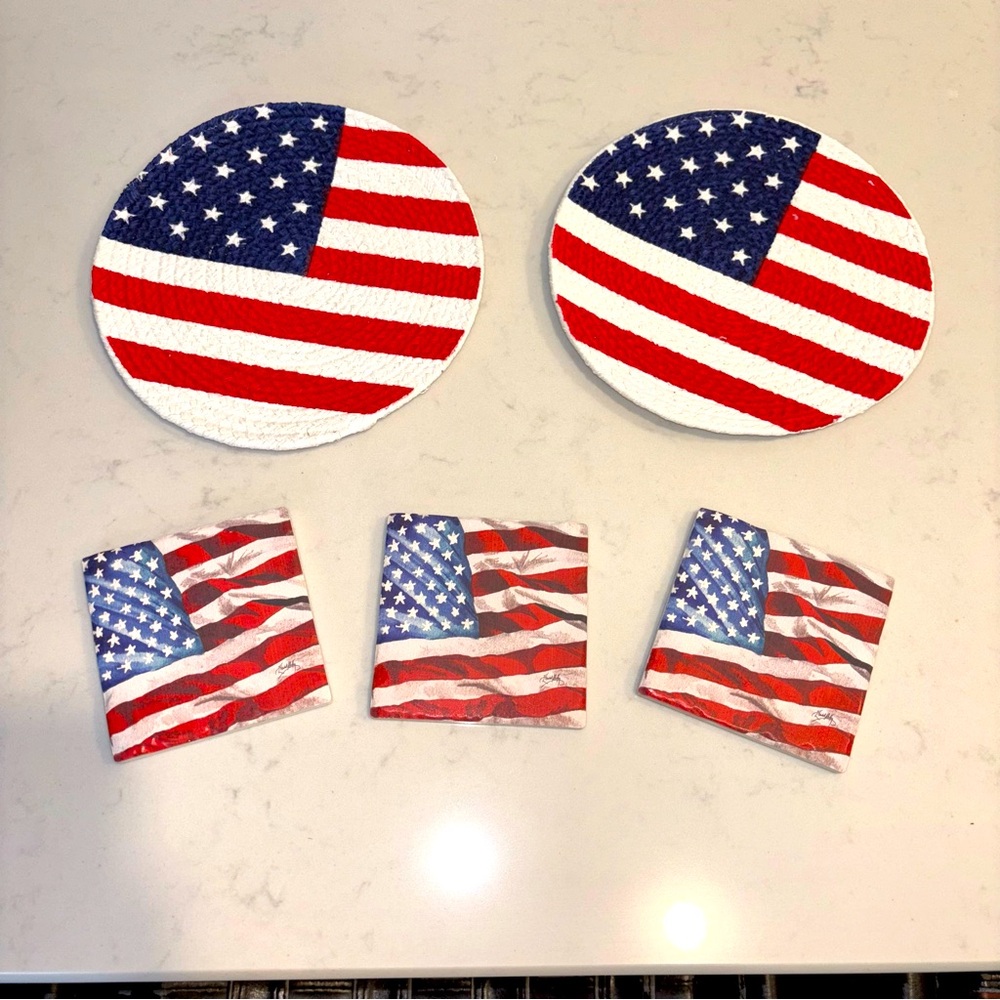 American Flag Coasters and trivet set - Patriotic Americana decor